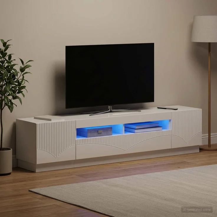 vidaXL LED-TV-Schrank HOORN 3 stk. Hochglanz Weiß Holzwerkstoff 3416843 – Bild 1