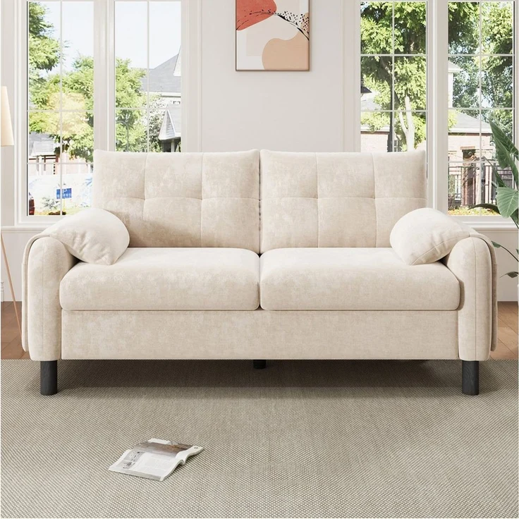 autolock 2-Sitzer Sofa Polstersofa aus Chenille Stoff mit dicken Kissen, skandinavischen, Couch Polstermöbel für Wohnzimmer, Schlafzimmer, kleine Wohnung – Bild 2