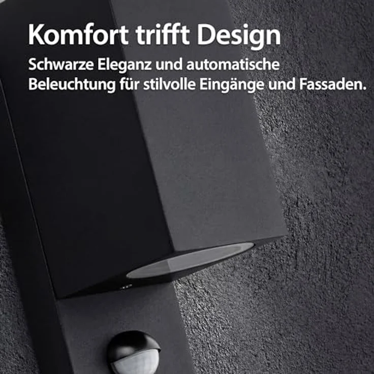 Maxkomfort Außenwandleuchte UP&DOWN Schwarz mit Bewegungsmelder, IP44 wetterfest, 2x GU10 Fassung, Aluminium, dimmbar für Hauswand & Fassade – Bild 5