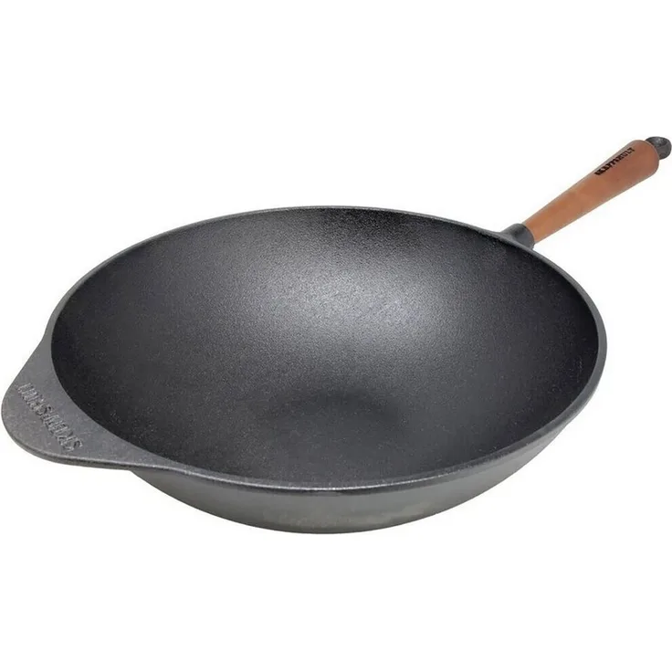Skeppshult Wok Gusseisen mit Walnussholzgriff 32 cm - Schwarz - 32 cm