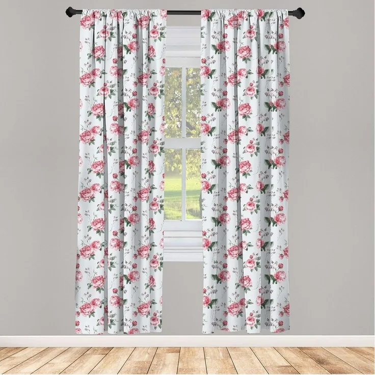 Abakuhaus Gardine Vorhang für Wohnzimmer Schlafzimmer Dekor, Microfaser, Romantisch Frühlings-Blumen-Rosen