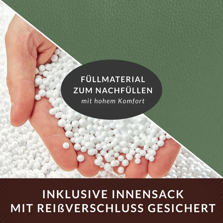 Green Bean® Sitzhocker aus Kunstleder - Pouf mit EPS Perlen Füllung - 40 x 40 cm - perfekte Ergänzung zum Sitzsack - Hellgrau-Grün – Bild 7