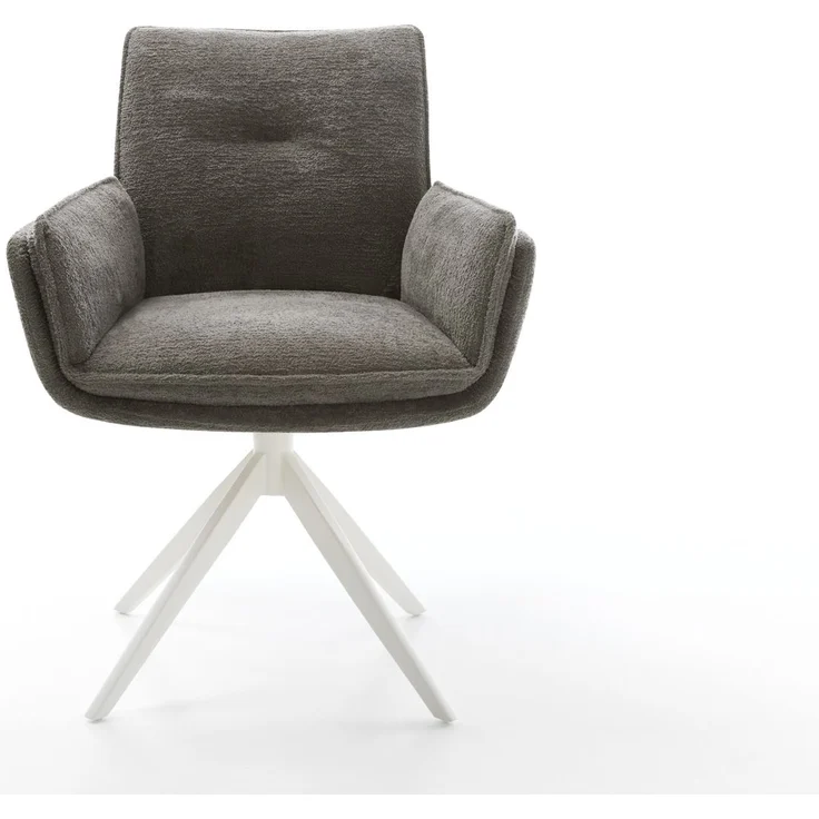 Drehstuhl Nela-Flex Bouclé Soft Schlamm Kreuzgestell breit Weiß 360° drehbar Wippfunktion – Bild 2