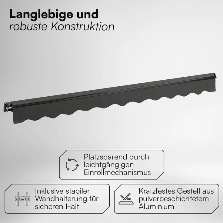 STEELSØN 'Kestria' Gelenkarmmarkise 400x250 cm, anthrazit, wetterfest und blickdicht, Markise mit Aluminium-Kassette und Wandhalterung, Balkonmarkise mit Handkurbel – Bild 4
