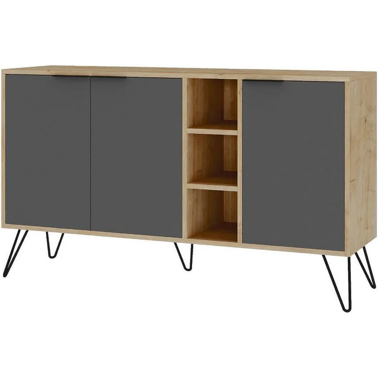Calicosy Sideboard, Anthrazit, Holzwerkstoff, 35.6x83x142 cm, FSC-zertifiziert mit eleganten Metallfüßen, wandmontierbar, Wohnzimmermöbel
