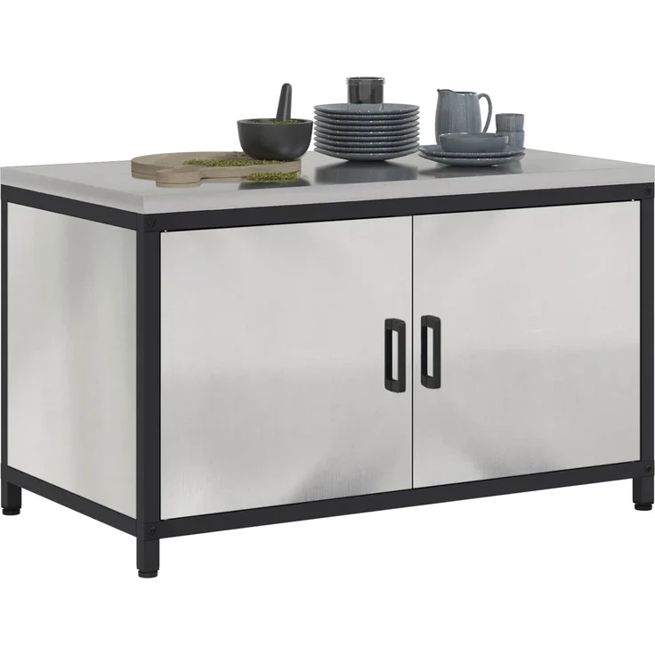 vidaXL Küchenaufbewahrung mit Regal Silber 60 x 50 x 92 cm Stahl 875000 – Bild 3