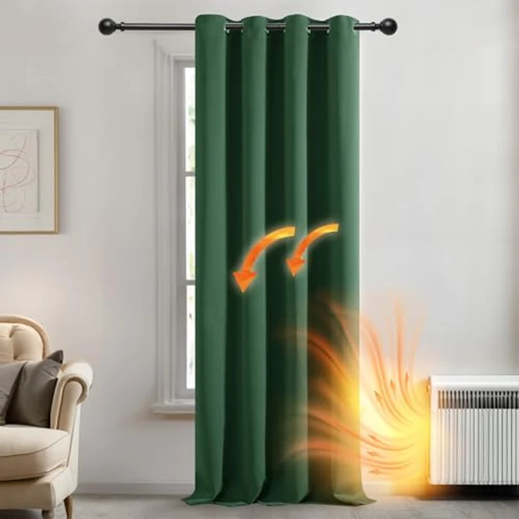 Deconovo Gardinen Schlafzimmer Blickdicht Thermovorhang mit Ösen Waldgrün | 1 Stück, H240 x B140 cm, Verdunkelungsvorhang Hitzeschutz, Sichtschutz für Wohnzimmer, Blackout Curtain, UV-Schutz, Vorhänge – Bild 2