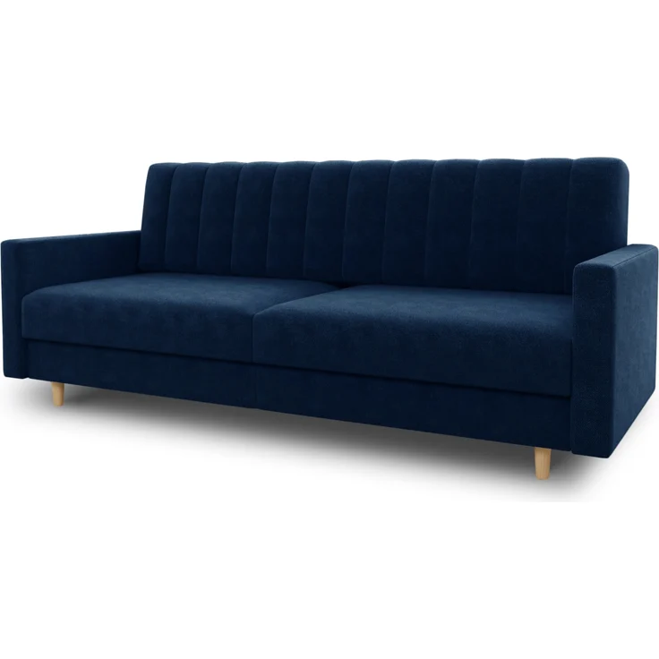 Schlafsofa Sara - Sofa mit Bettkasten und Schlaffunktion, Bettsofa, Schlafcouch mit Holzfüße, Velours (Dunkelblau (Kronos 09)) – Bild 2
