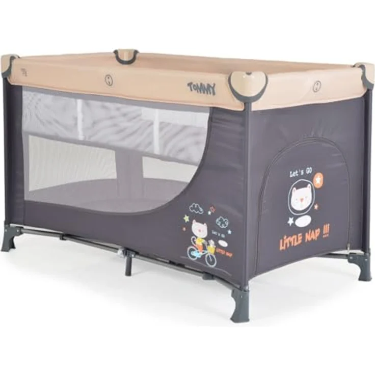 Moni Reisebett Tommy, 2 Ebenen Faltmatratze Seiteneingang Tragetasche Laufstall beige – Bild 4