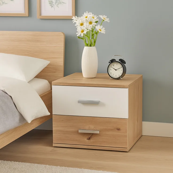 HTI-Living Nina Weiß Artisaneiche Nachtschrank mit 2 Schubladen