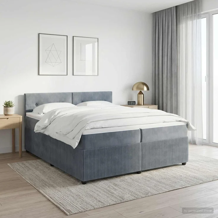 vidaXL Boxspringbett mit Matratze Dunkelgrau 200 x 200 cm Samt 3451746 – Bild 1