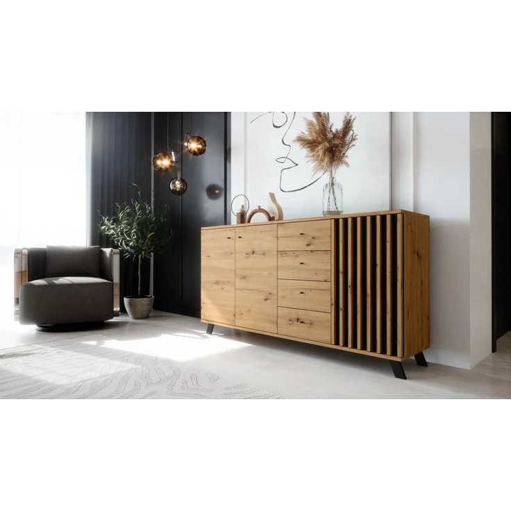 Newroom Sideboard Barea, Wildeiche Sideboard Modern Wandpaneel Vintage Highboard Anrichte – Bild 2
