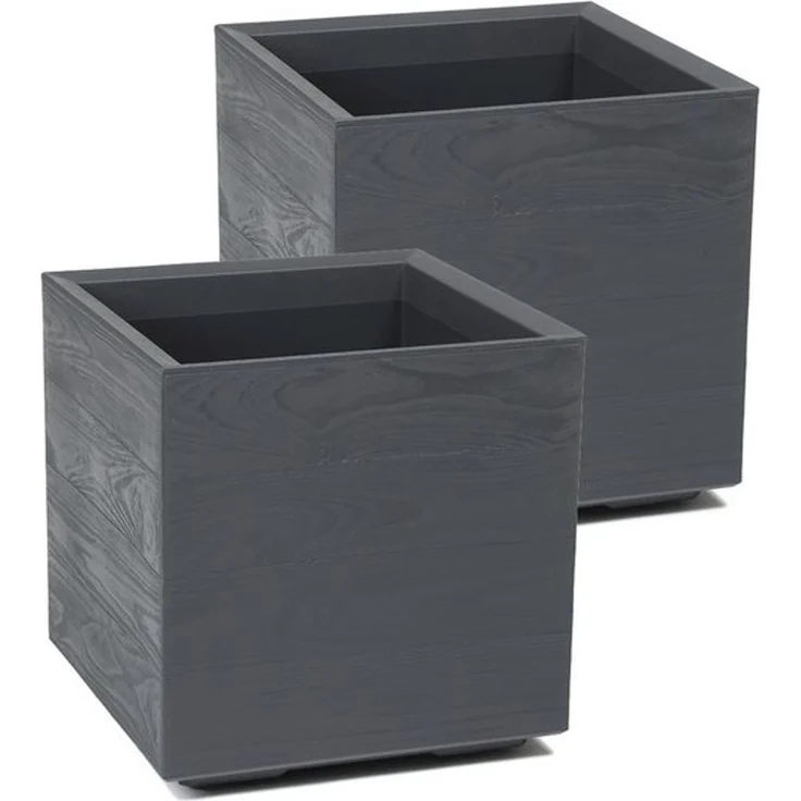Kreher Pflanzkübel 'Eco Wood' in Anthrazit aus recyceltem Kunststoff (2 St) – Bild 4