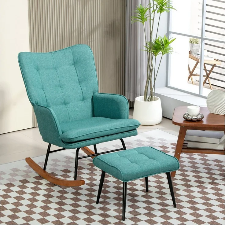 HOMCOM Schaukelsessel Stillsessel mit Hocker (Schaukelstuhl, 2-St, Schwingsessel), für Wohnzimmer, Schlafzimmer, 64L x 89B x 90H cm, Dunkelgrün – Bild 1