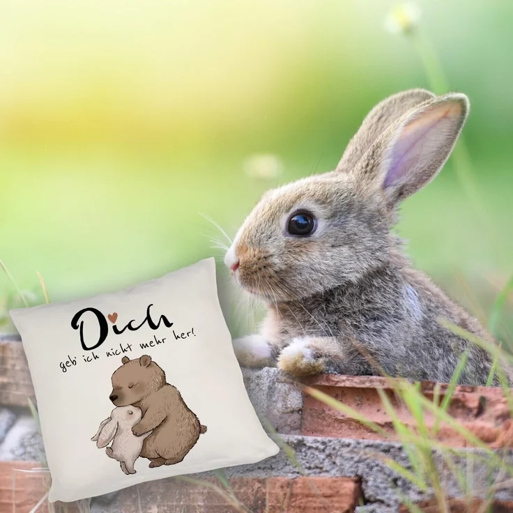 speecheese Dekokissen Hase und Bär Kissen mit Spruch Dich geb ich nicht mehr her – Bild 5