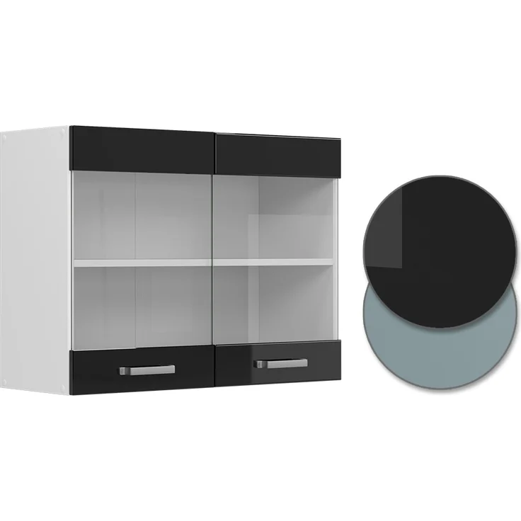Küchenglasschrank R-Line Schwarz Hochglanz 80 cm Vicco – Bild 4