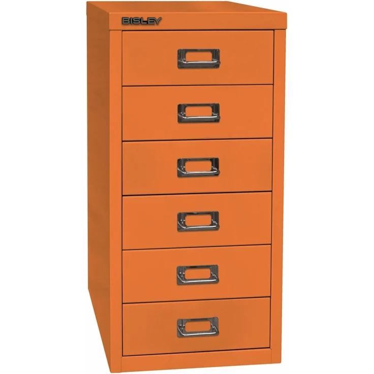 Bisley Multidrawer Schubladenschrank aus Metall mit 6 Schubladen DIN A4 ohne Sockel - Farbe: Orange, L296-603
