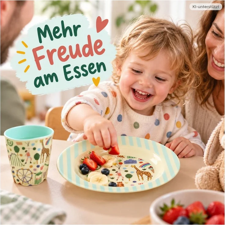 rice Teller Kinderteller 20cm Creme Mint Melamin tiefer Teller für Kinder – Bild 4