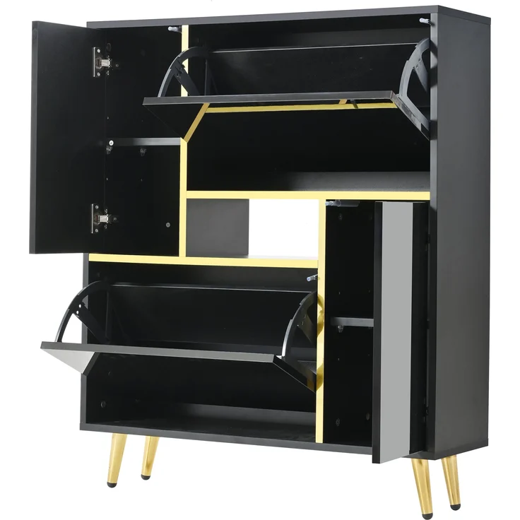 Schuhschrank, Spanplatte mit Hochglanzfront & LED-Licht (16 Farben), 80x25x96 cm, Schwarz – Bild 5