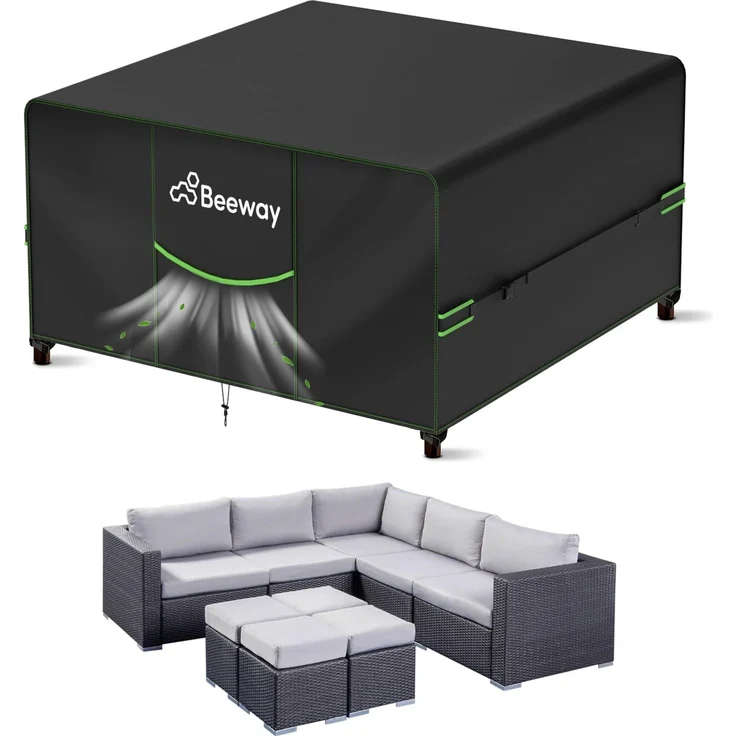 BEEWAY Gartenmöbel Abdeckung Wasserdicht V2.0 250 x 250 x 92 cm, Schutzhülle Abdeckplane für Gartentische Terrassenmöbel Möbelsets - 420D Oxford Gewebe, Anti-UV, Winterfest
