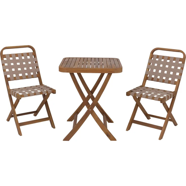 Garten-Set HWC-P70, Sitzgruppe Balkon-Set Garnitur 2x Stuhl Tisch, Seilgeflecht Akazie Holz klappbar ~ natur, creme – Bild 9