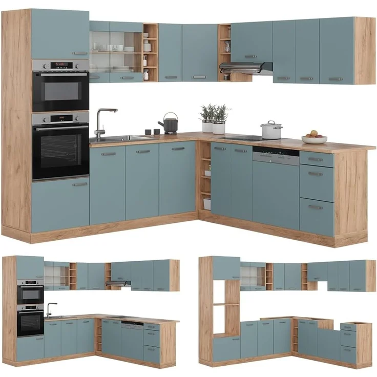 Eckküche R-Line Blau-Grau/Goldkraft Eiche 247 x 237 cm ohne Arbeitsplatte Vicco – Bild 6
