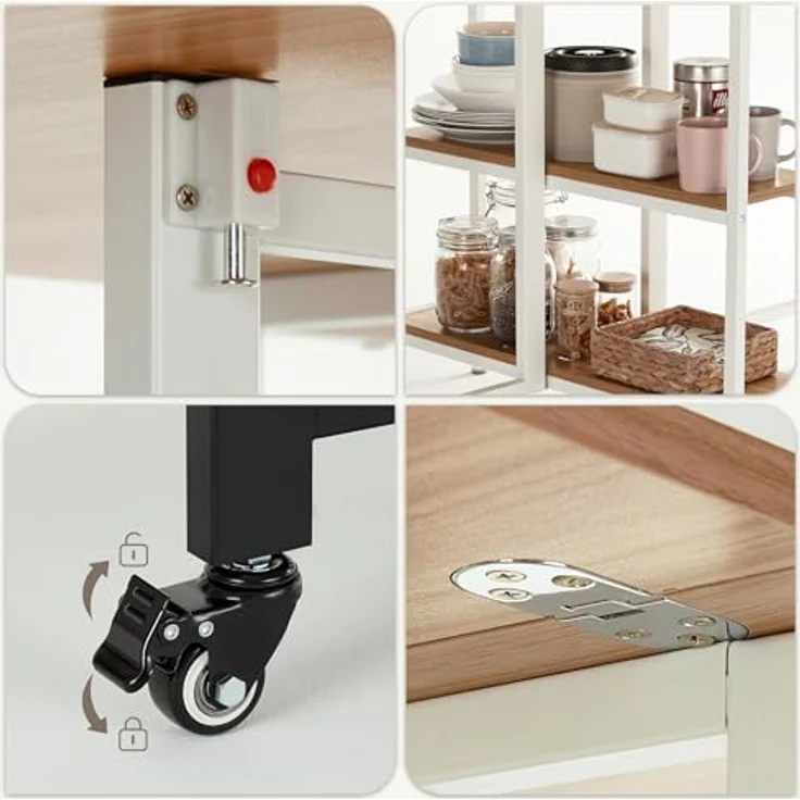 Mondeer Mobiler Klappbarer Esstisch, Klapptisch mit 2 Offenen Ablagen, Rundes Kanten Design, Kleine Räume Esszimmer Küche, 120 x 80 x 75 cm, Eiche und Weiß – Bild 5