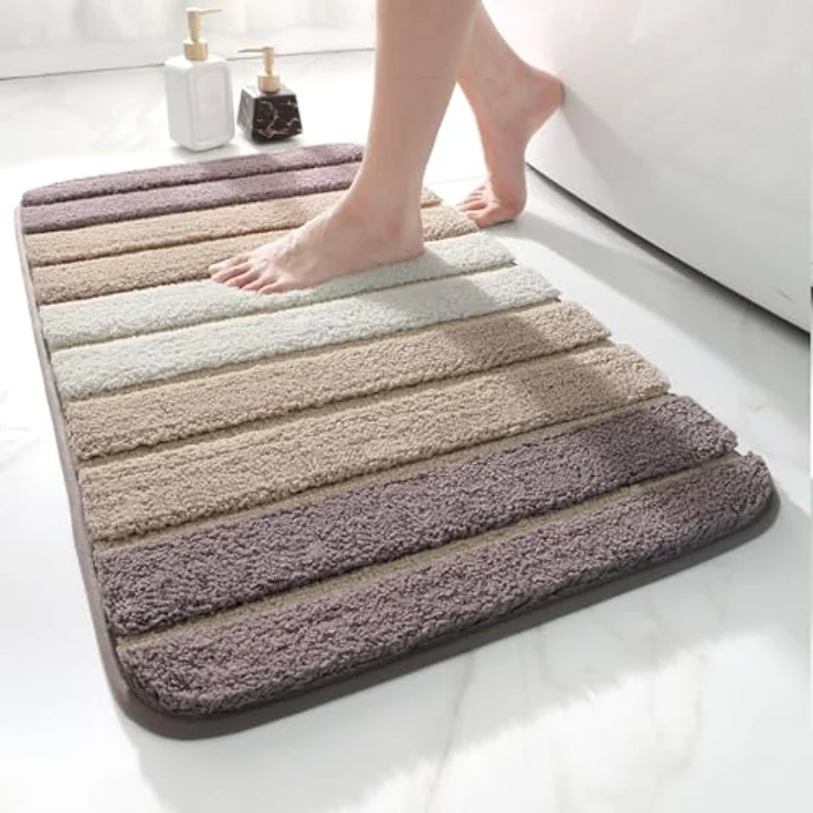 DEXI Badezimmerteppich rutschfest Badematte 40x60 cm,Badteppich Saugfähig Weich Maschinenwaschbar für Badezimmer,Beige – Bild 2