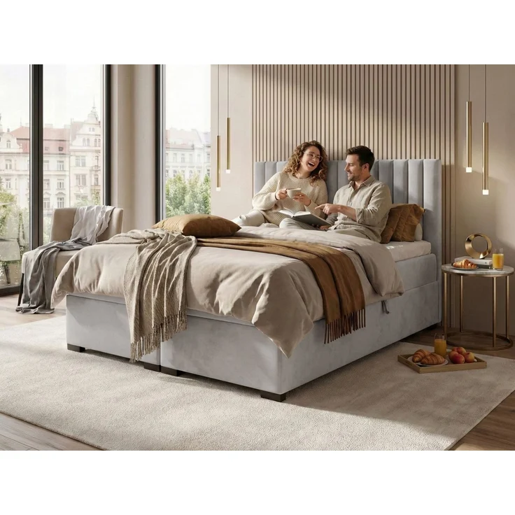 Beautysofa Boxspringbett ERIC mit Bettkasten (mit hohem Schlafkomfort, Premium Polsterbett in 6 angesagten Farben), Doppelbett mit integrierter Federkernmatratze & Topper GRATIS – Bild 5