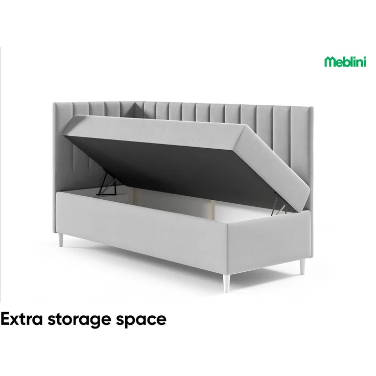 MEBLINI Kinderbett mit Bettkasten MAYA 3 100x200 Links – H3/Grau Samt Gepolstert Einzelbett mit Matratze - Polsterbett mit Stauraum - Bett mit Kopfteil – Stauraumbett – Bild 5