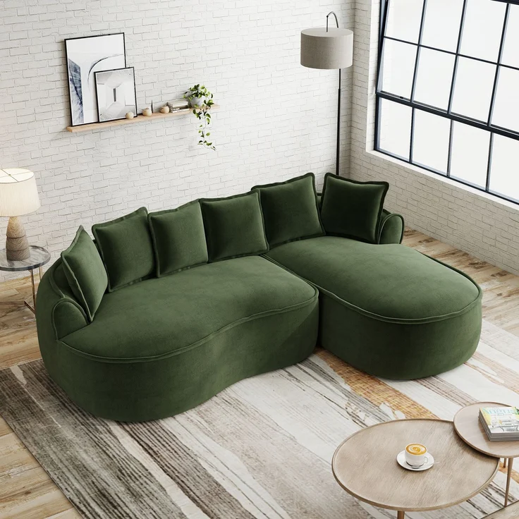 EINHOM L-förmiges Frameless Modulares Sofa, bequemes Chenille Cloud Sofa mit tiefer Sitzfläche, modernes Chaiselongue Sofa, extra groß, inklusive Kissen, ideal für Wohnzimmer, Grün – Bild 4
