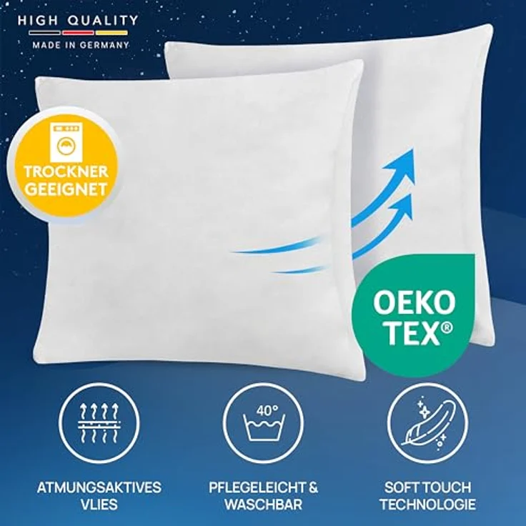 LILENO HOME 4er Set Kissenfüllung 80x80 cm - 40°C waschbares Innenkissen geeignet für Allergiker - Polyester Kisseninlet als Couchkissen, Sofa Kissen, Cocktailkissen und Kopfkissen – Bild 3