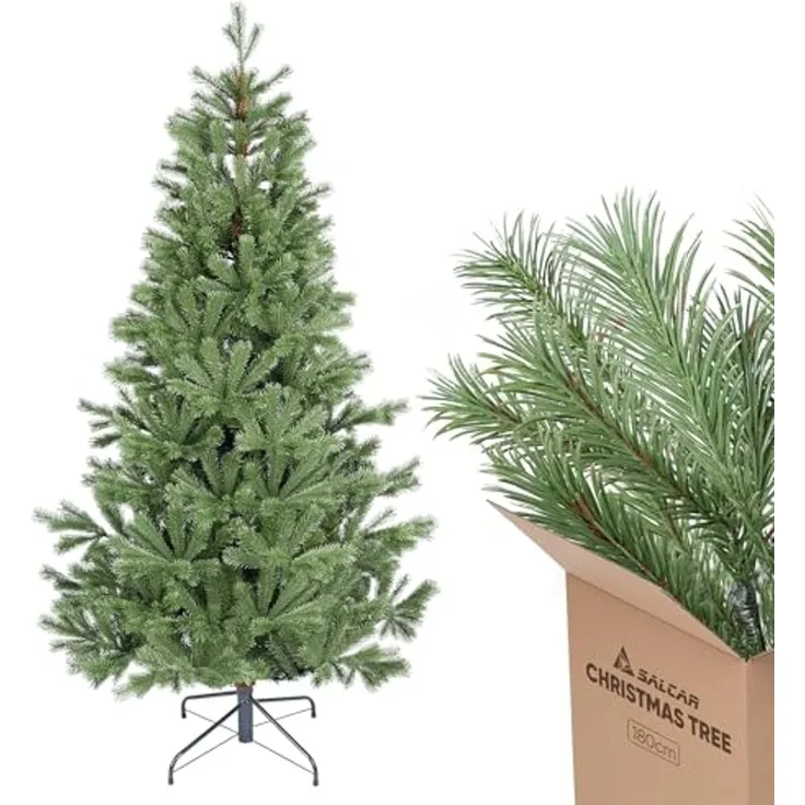 SALCAR Künstlicher Weihnachtsbaum 180 cm aus 90% PE Spritzguss, Premium Nordmanntanne, realistischer Christbaum mit Schnellaufbau Klappsystem