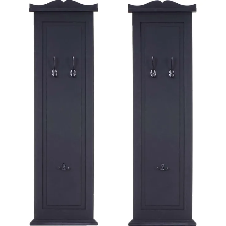 MCW Wandgarderobe, Grau, Holz, 28x109x5 cm, mit 3 individuell anbringbaren Haken, für Flur und Schlafzimmer, Shabby-Look