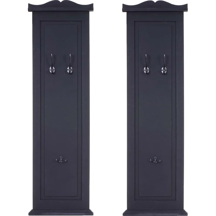 MCW Wandgarderobe, Grau, Holz, 28x109x5 cm, mit 3 individuell anbringbaren Haken, für Flur und Schlafzimmer, Shabby-Look