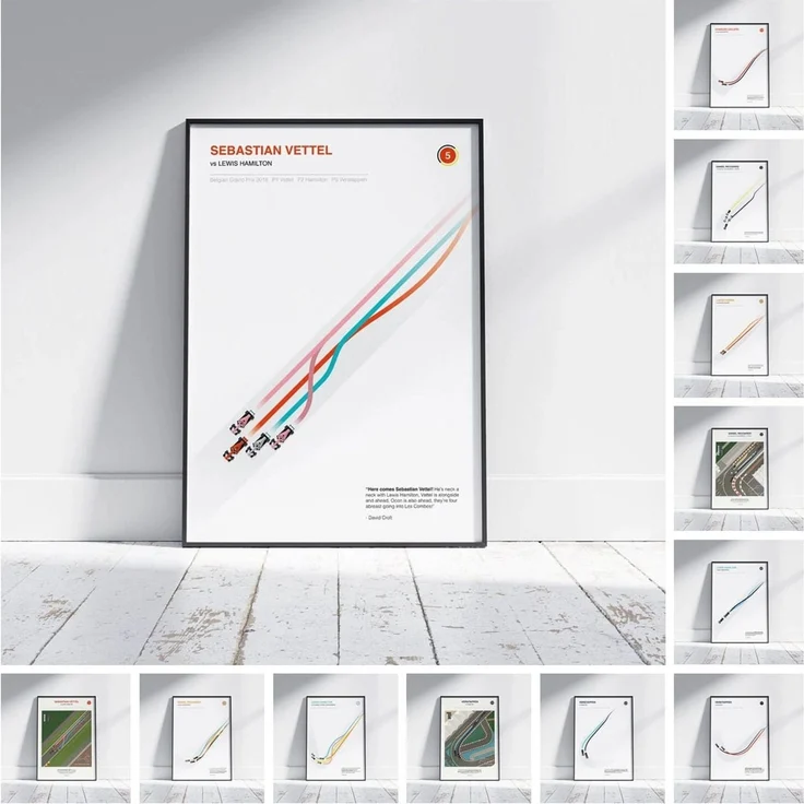 Poster Formel 1 Überholmanöver Linien Kurve Windschatten Rennstrecke Rennfahrer Rennwagen · Deko Print ohne Rahmen - E Ricciardo / 40x60 cm – Bild 1