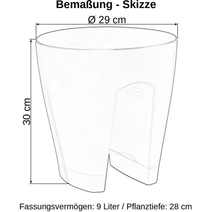 Engelland Blumentopf Geländertopf mit Wasserauffangschalen (Vorteils-Set, 2 St, Fassungsvermögen 9 Liter je Topf), UV-beständig, wetterfest, frostbeständig, ideal für Geländer/Zäune – Bild 3