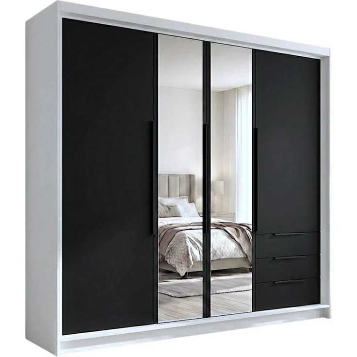 A&J MöbelLand GmbH Drehtürenschrank viertüriger Kleiderschrank mit Schubladen und Metallgriffen. (Geräumiger vier¬türiger Kleiderschrank mit Schubladen und Metallgriffen. Geräumiger Schrank mit einer Breite von 200 cm und Schubladen, ideal zur Aufbewah... – Bild 5