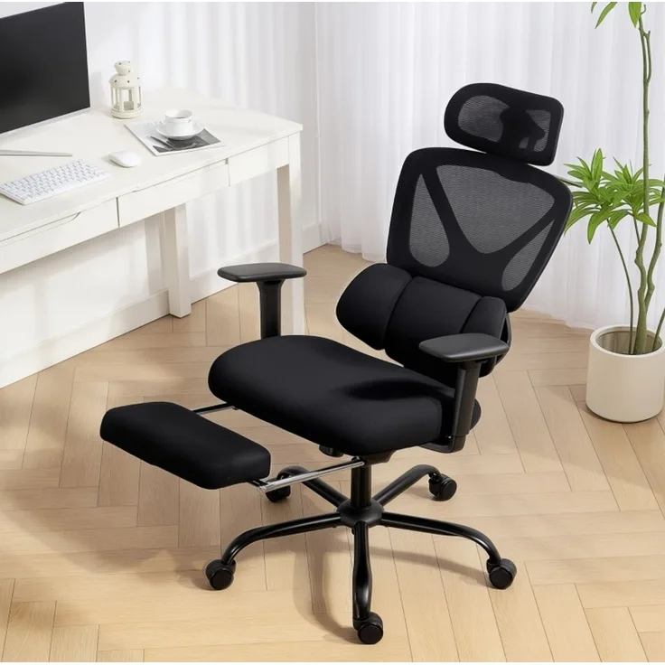 Ergonomischer Bürostuhl Schwarz,H 128 x T 75 x B 73 cm, Mesh-Rückenlehne mit Fußstütze