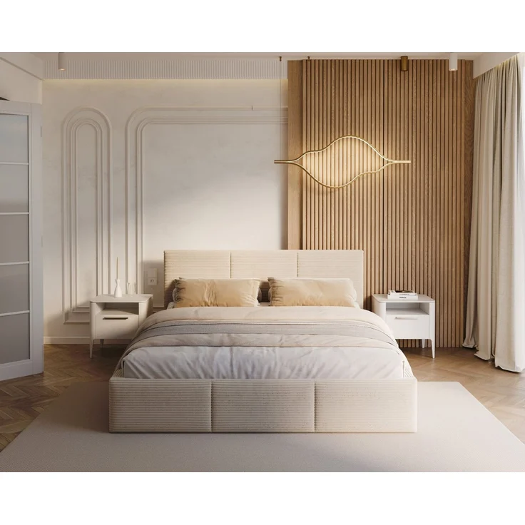 thematys Polsterbett mit Bettkasten & Lattenrost – Stauraumbett Cord 160x200cm, mit 28 cm 7-Zonen-Wende-Taschenfederkern H3/H4, Creme – Bild 3