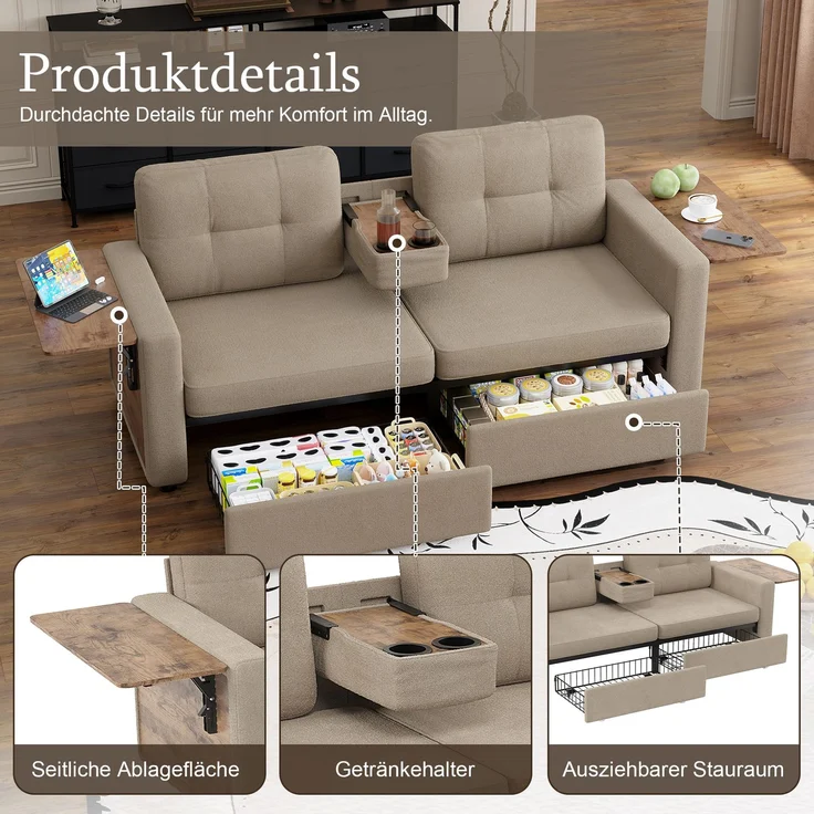 ZUBALIYA Schlafsofa 71x57.5 cm, mit Schreibtisch, mit Schubladen, mit Stauraum, mit Ablageflächen, mit Ausziehbett – Bild 3
