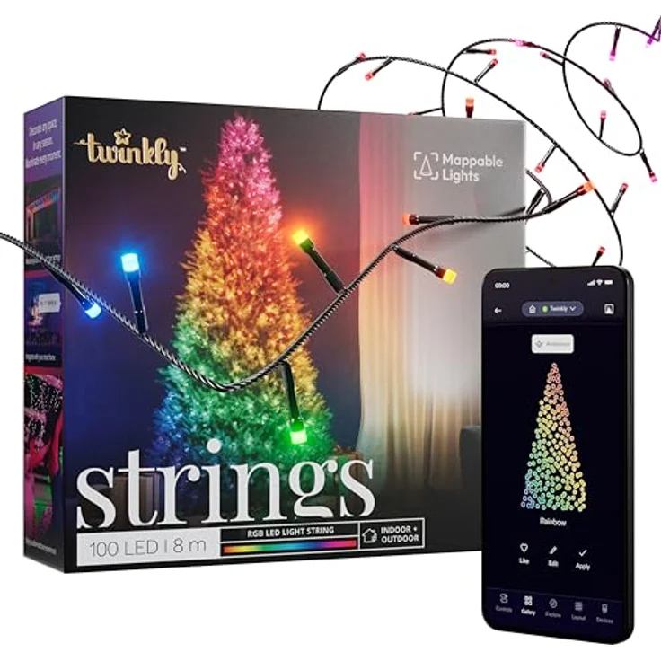 Twinkly Strings - LED-Lichterketten mit 100 RGB-LEDs - Innen- und Außenbeleuchtung - App-gesteuert, schwarzer Draht, 8m – Bild 2