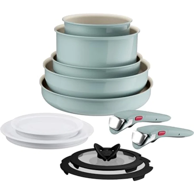 Tefal Ingenio Serenity Kochgeschirr-Set 11-teilig, Mineralia Antihaftversiegelung, platzsparend, stapelbar, für alle Herdarten, spülmaschinengeeignet, Eucalyptus, L828SB04 – Bild 3