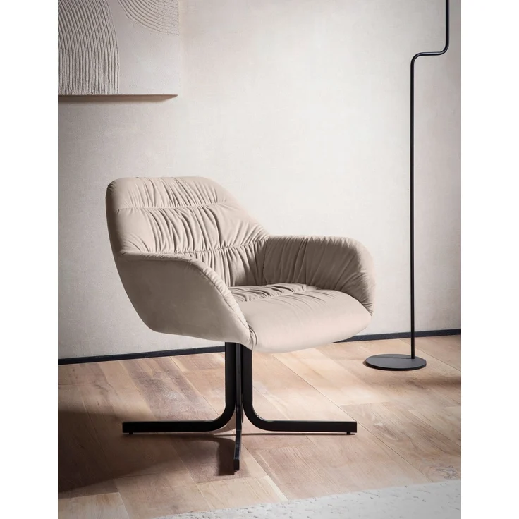 Wohnling Loungesessel Samt Beige gepolstert Metallbeine mit Rückenlehne und Armlehnen 64x68x74 cm – Bild 3