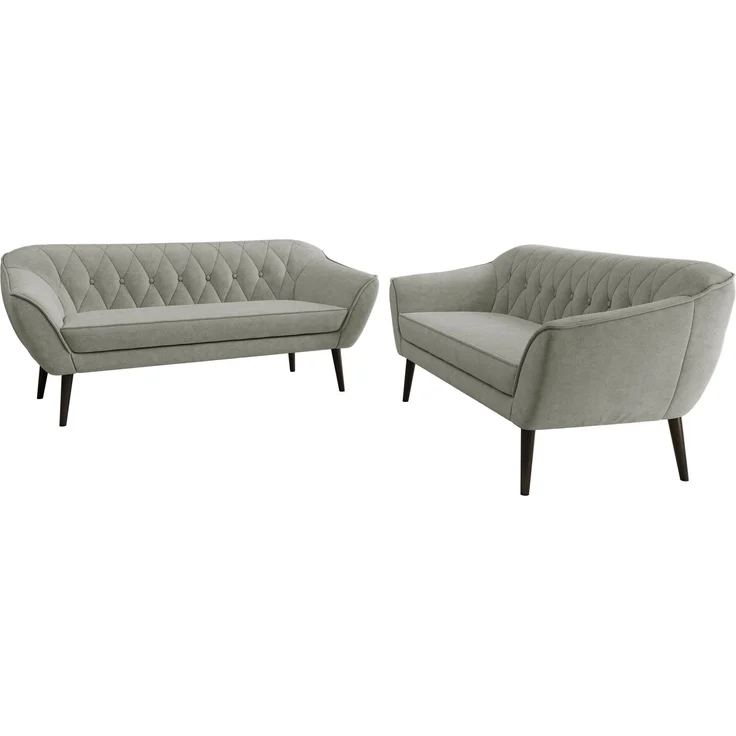 Wohnzimmerset Möbelset PIRS 3-3, Armlehnen, Wellenfederung, schwarze Füße, Dreisitzer Sofa, Polstermöbel Set - Hellgrau Stukture – Bild 7