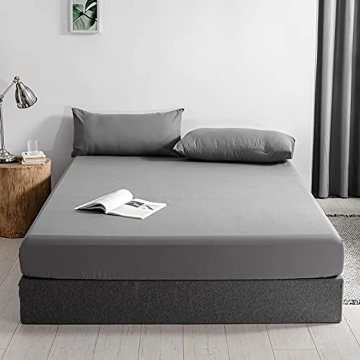 Good Nite Spannbettlaken 180x200 cm Grau Polyester Bettlaken 30cm Extra Tiefe Taschenlaken Spannbetttuch Weich und atmungsaktiv Maschinenwaschbar – Bild 2