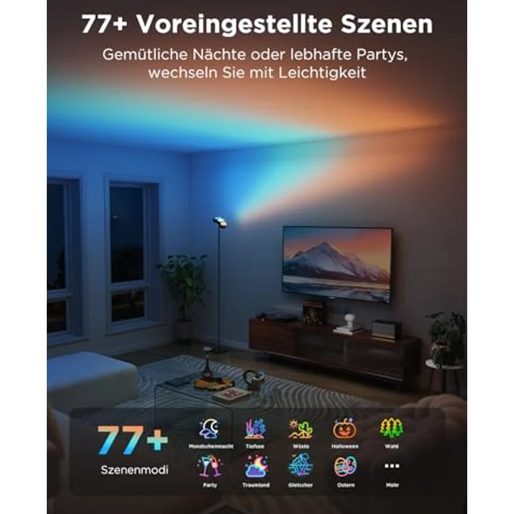 Govee Deckenfluter LED Stehlampe, RGBWWIC 3-Zonen Steuerung, Matter Alexa kompatibel, 77 Szenen, Musik Synchronisation, 170 cm, schwarz – Bild 3