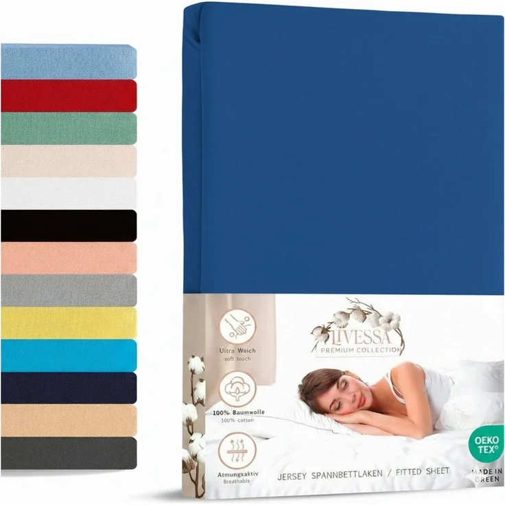 livessa Spannbettlaken Jersey Spannbettlaken 100% Baumwolle – Atmungsaktiv -Weich, Jersey, Gummizug: Rundumgummizug, In 9 Größen und vielen Farben erhältlich – Bild 5