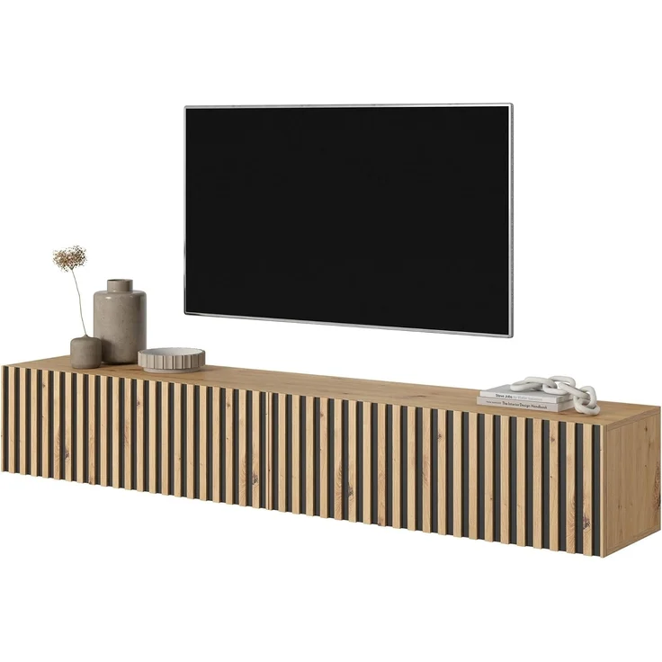 Selsey 'Telire' TV-Hängeboard, Eichenholz-Optik / Schwarz, ca. 30 x 175 x 32 cm – Bild 3