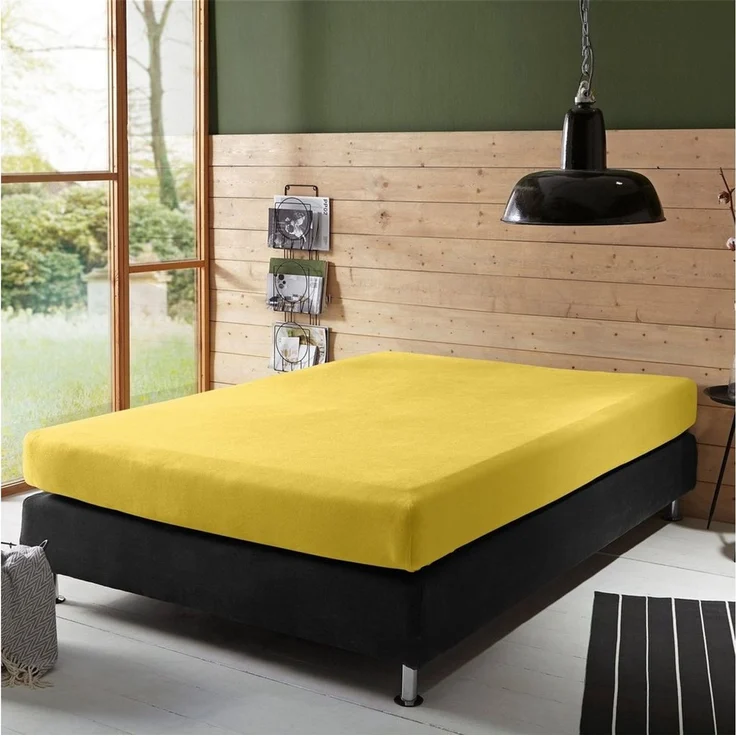 Erwin Müller 'Freising' Spannbettlaken, Gummizug: Rundumgummi, 1 Stück, Elasthan-Jersey-Stretch Uni, Gelb, Boxspringbett - 120x200 cm - 130x220 cm – Bild 3